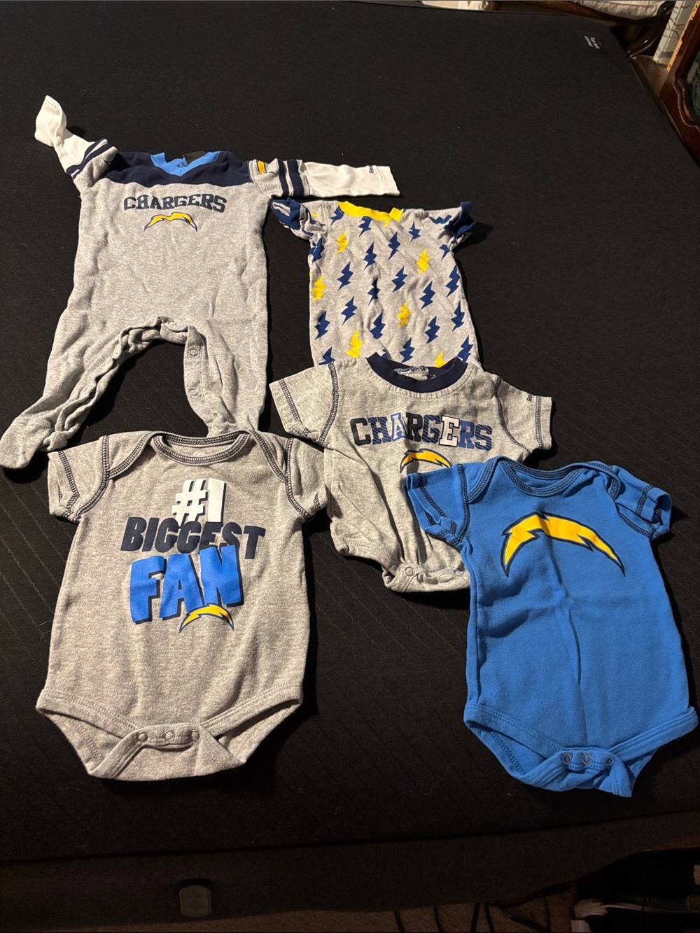 Chargers Baby One-Piece Bodysuit Set - Gray & Blue and onesies 0-3 months